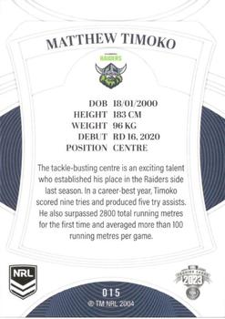 2023 NRL Traders Elite #015 Matthew Timoko Back
